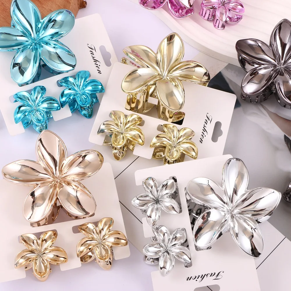

3Pcs Electroplated Bauhinia Hair Clips for Girls Frangipani Hair Claw Clip Party Girl Hair Accessories for Women Claw Clip