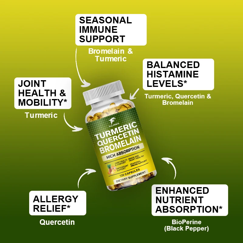 Quercetin with Bromelain & Turmeric Curcumin - Bromelain Supplemen Capsules, Immune & Joint Support Supplement