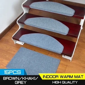 سجادة درج ذاتية اللصق ، حصيرة درج ، حصائر مضادة للانزلاق ، حصائر أرضية كتم صوت أمان ، وسادة داخلية دافئة ، 55 × 21 ، 15 قطعة أعلى 8 خطوات سجاد درج المبيعات - No8