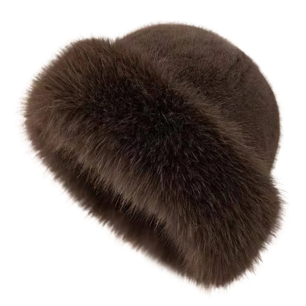 

New Fluffy Fur Winter Hat Solid Color Fisherman Hat Cold Windproof Thicken Panama Cap Chrismas Gifts