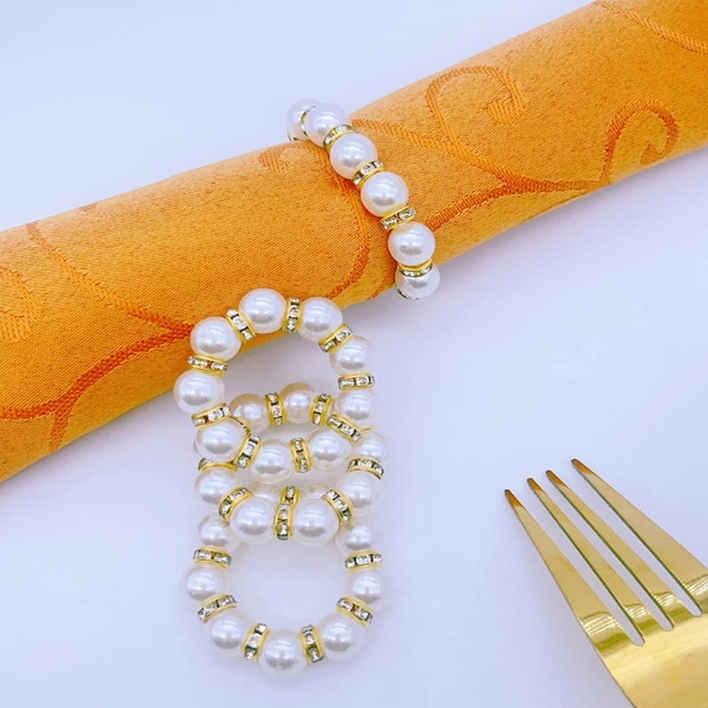 Pack of 10 Elegant Pearls Napkin Rings Delicate Pearls Napkin Rings Elegant Rhinestones Holders for Weddings and Parties