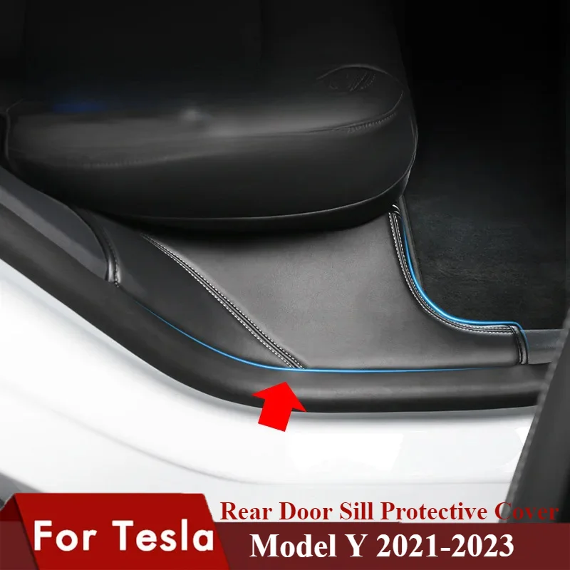 Rear Door Sill Anti Kick Film Leather Mat Side Defense Pads Side Edge Film Protector Stickers Dashboard For Tesla Model Y 21-23