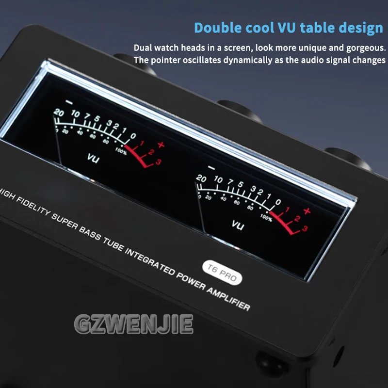 T6PRO HIFI TPA3255 Bluetooth5.1 Buizenversterker JAN6564 Vacuümbuizenversterker met VU-meter 300 Watt x2 met 48 V Voeding