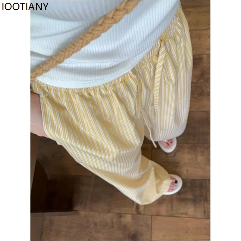 Vertical Striped Women's Pants High Waist Wide Leg Korean Style Fashion Trousers Straight Jogging Loose Casual Thin Mopping Pant