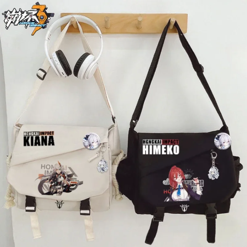 

Сумка-мессенджер Honkai Impact 3 большой вместимости, мультяшный холщовый саквояж на плечо с аниме фигуркой фу Хуа киана касланы, сумочка в подарок