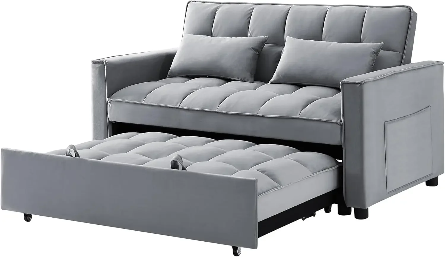 Pull Out Couch, 55.3'' Convertible Futon Sofa Bed, Velvet Sleeper Loveseat with Pillows, Pockets, Small Sofa for Liv