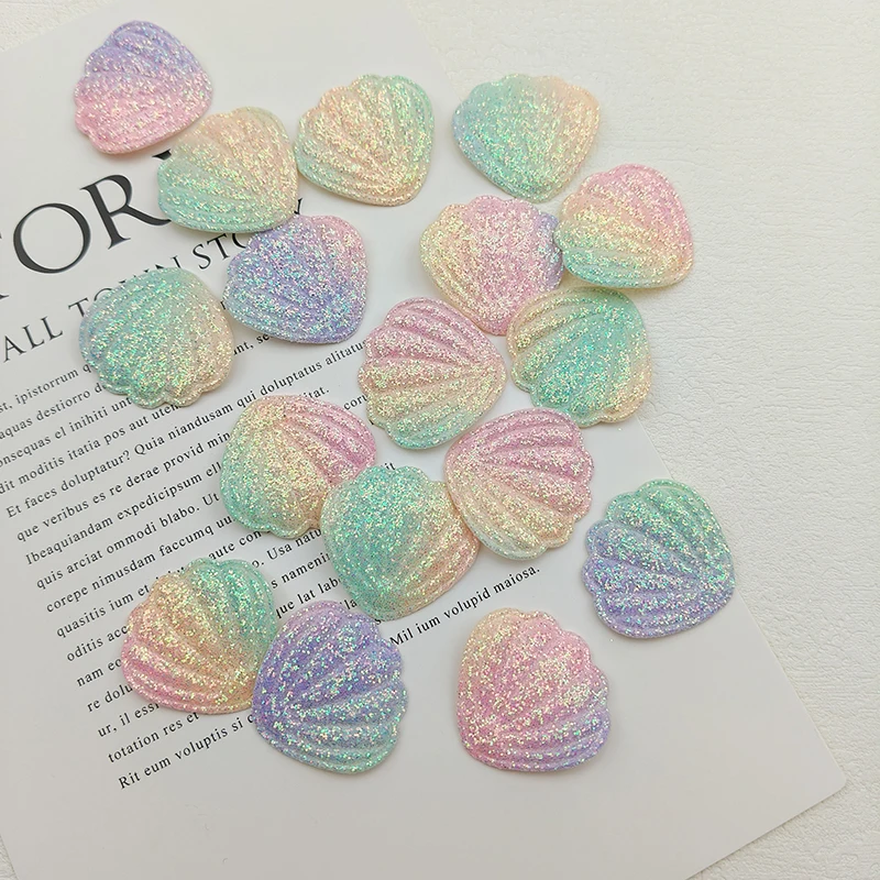 50 Stück glänzende, farbverlaufende Muschelapplikationen, 3,3 cm, zum Selbermachen, für Haarspangen und als dekoratives Zubehör für Stoffe. – Detail 4