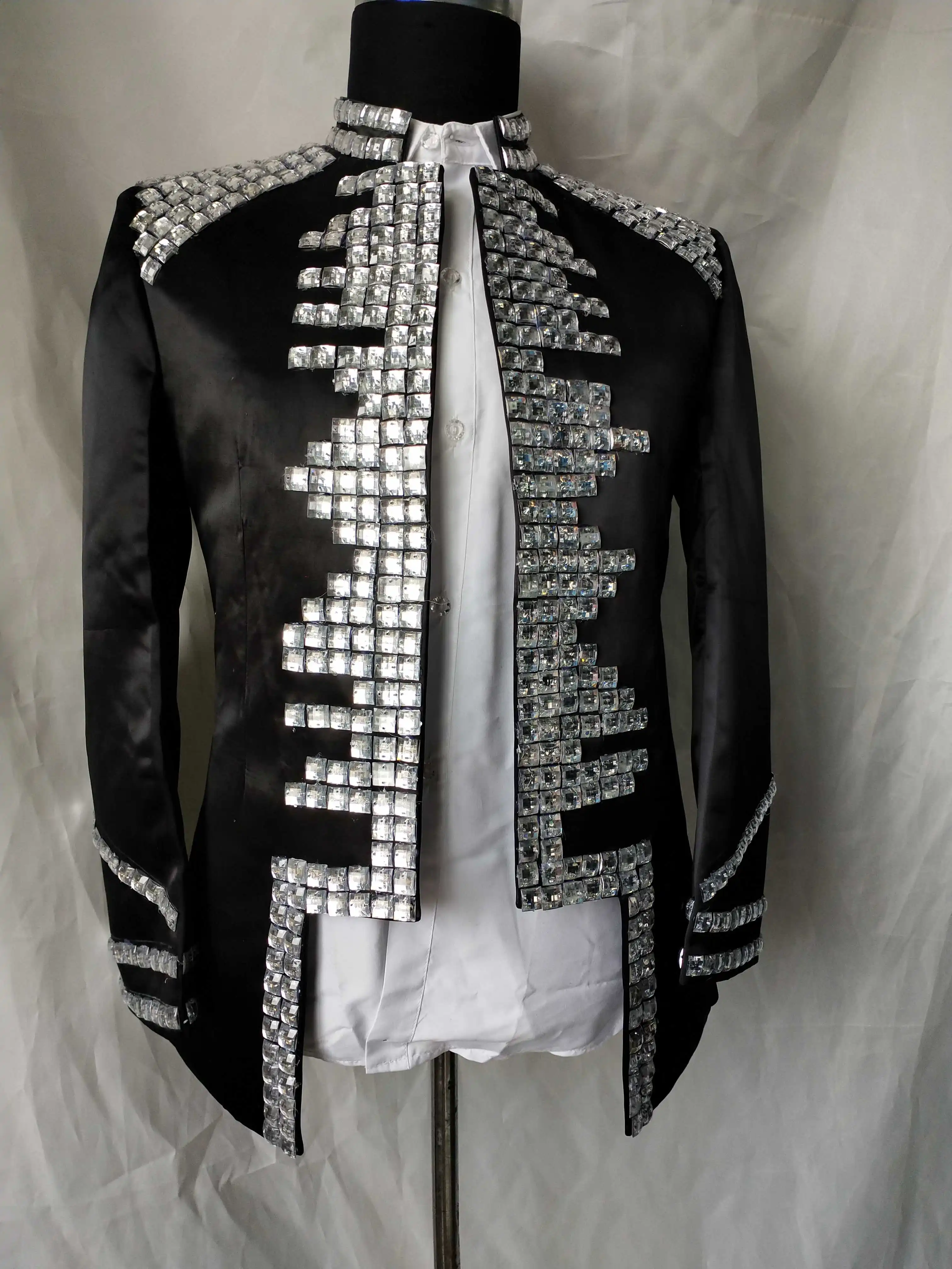 Costomized Men's Rhinestone Crystal Jacket Black Slim Sewn Drill Blazer  Men's Dancer Suit Outerwear Party Stage Coat Costume