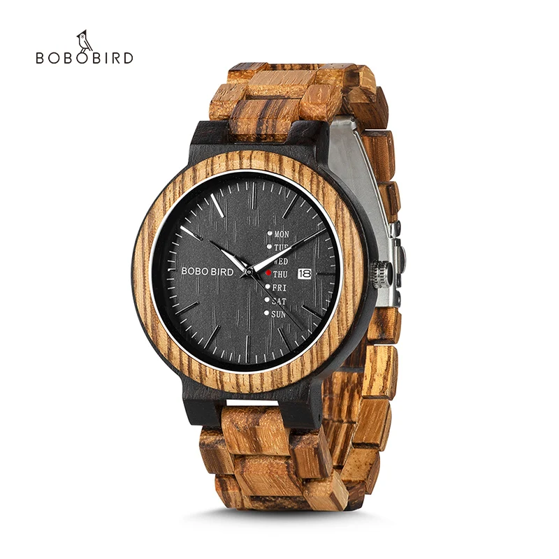 часы мужские BOBO BIRD Wood Watch for Men Week Display Auto Date High Quality Causal Quartz Man Watches Dropshipping