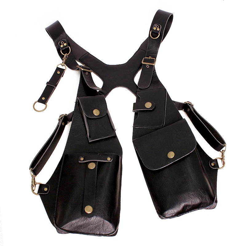 Vintage Underarm Purse Men punk Shoulder bag Women Leather Harness Intercom bag Phone Wallet Case Holster Bag Cross Belt Costume