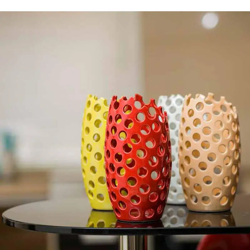 Multicolor Hollow-out Ceramic Vase Artificial Flowers Potted Plants Decorative Desk Decoration Crafts Vases Modern Home Decor