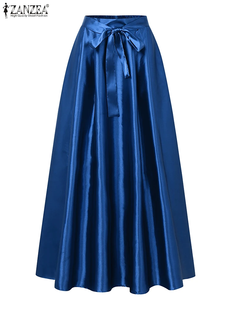 Femmes élégantes taille haute Jupe de soirée ZANZEA Satin longue Jupe élégante Robe d'été 2025 élégant une ligne travail OL Faldas Saia Robe