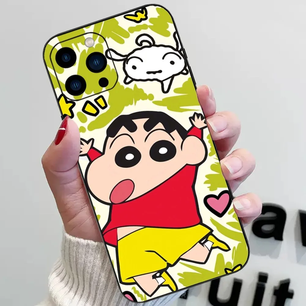 Bilibili C-Crayon S-Shin C-chan Phone Case For iPhone 15 14 13 12 11 Pro Max mini XS XR X 8 Plus SE Black Cover