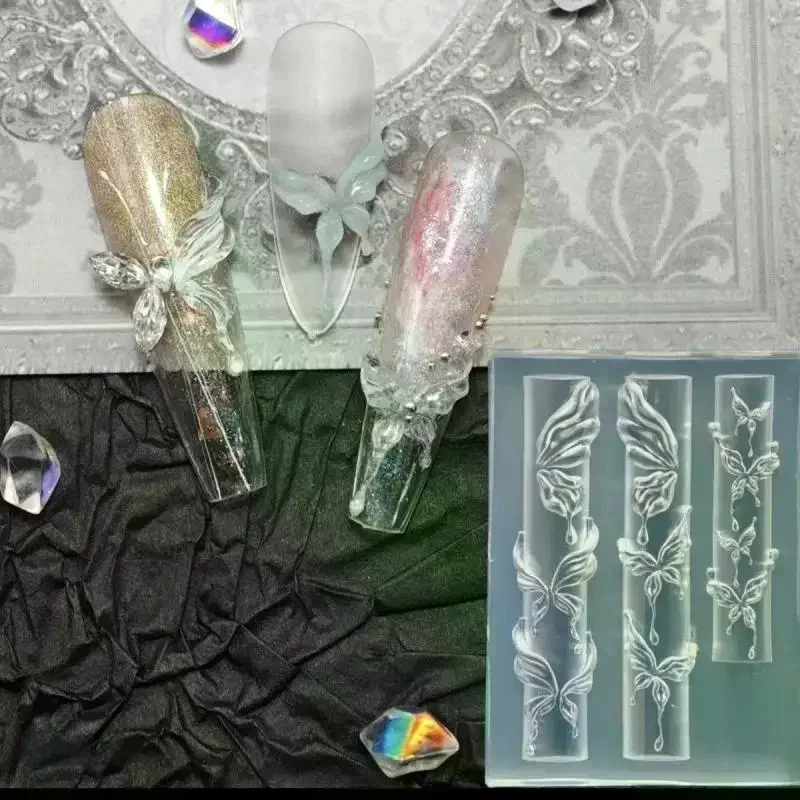 แม่พิมพ์ซิลิโคน 3 มิติ สำหรับทำเล็บลายดอกไม้ โบว์ ผีเสื้อ แบบใส สำหรับตกแต่งเล็บ DIY แผ่นปั๊มลายเล็บ อุปกรณ์ทำเล็บ