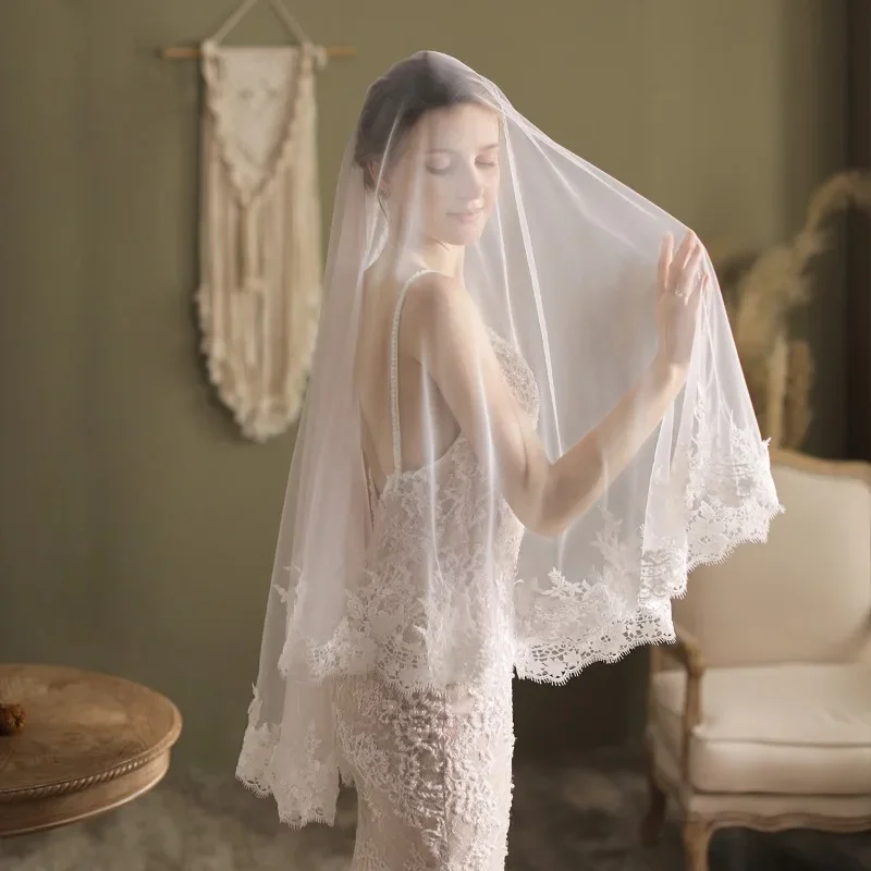 Veil Delicate Water Soluble Lace Lace Double Band Comb Bridal  Waltz Veil