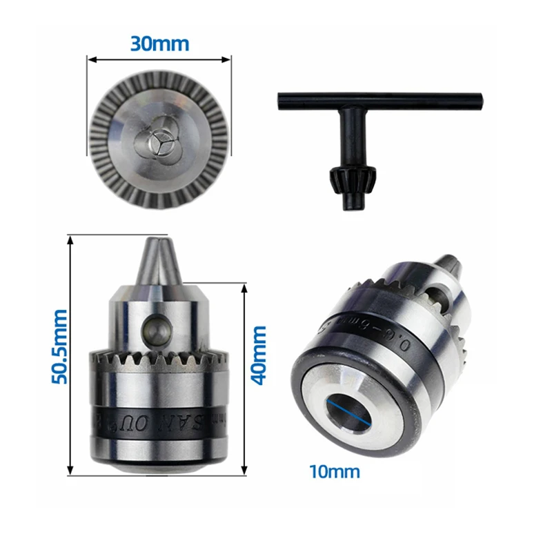 Mini Electric Drill Chuck 0.6mm to 6mm with Adapter for B10 Taper Connector Rod Motor 775 795 895 Power Chuck Coupling Rod