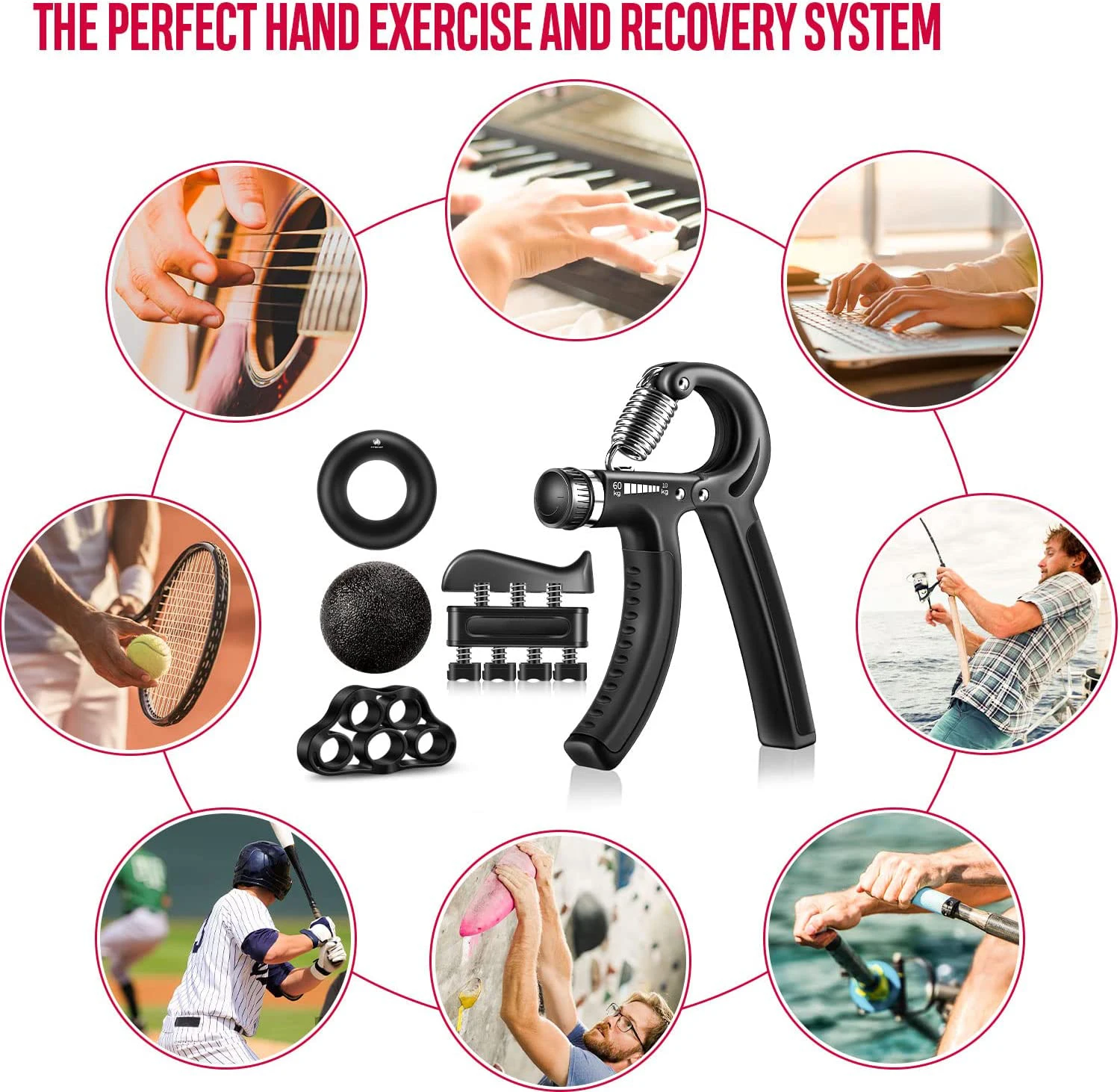 5-60Kg Adjustable Heavy Gripper Fitness Hand Exerciser Grip 5 PCS Hand Trainer Sport Gym Expander Strengthener Crossfit Grips