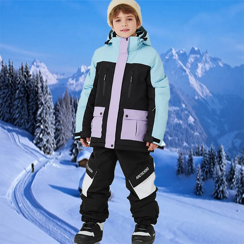 

Kids Skiing Suit 2025 New Outdoor Warm Windproof Ski Tracksuit Girl Snowfield Thickening Jacket Pants Loose Boys Winter Clothing