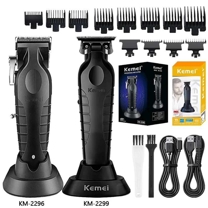 Máquina de Cortar Cabelo Profissional Kemei KM-2296 2299 para Homens com Carregador de Base - Aparador de Cabelo e Máquina de Corte