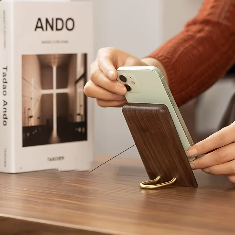 

A Wooden Desktop Phone Stand, Office Black Walnut Phone Holder