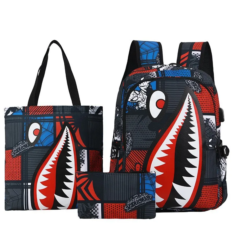 Primary School Children's Backpack Shark Personality Pattern Printed Large Capacity Lightweight Simple Backpack Cartoon