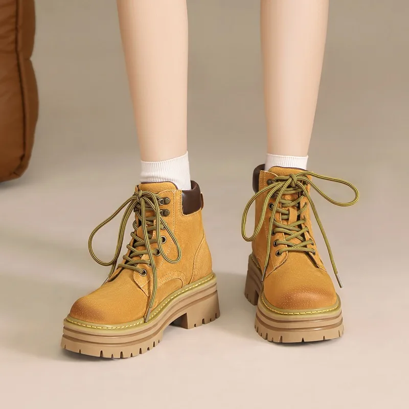 

Thick soled rhubarb short boots for women 2025 autumn new comfortable outdoor hiking workwear boots