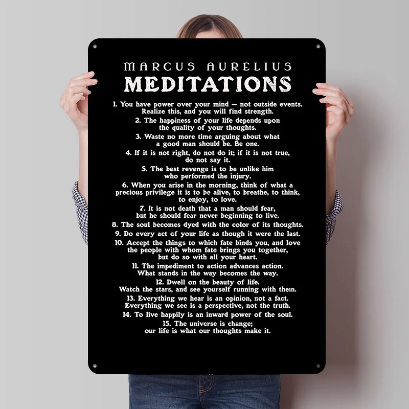 Póster de Metal con citas de Meditaciones de Marcus Aurelius, carteles de Metal, arte de pared, cosas para diseño de habitación, letrero de estaño personalizado para decoración del hogar