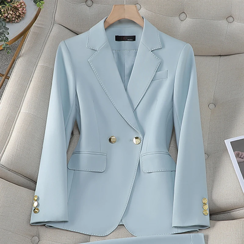 ZJYT Elegant Business Office Blazers for Women Spring Long Sleeve Plus Size Jacket Pants 2 Piece Sets Office Lady Veste Femme