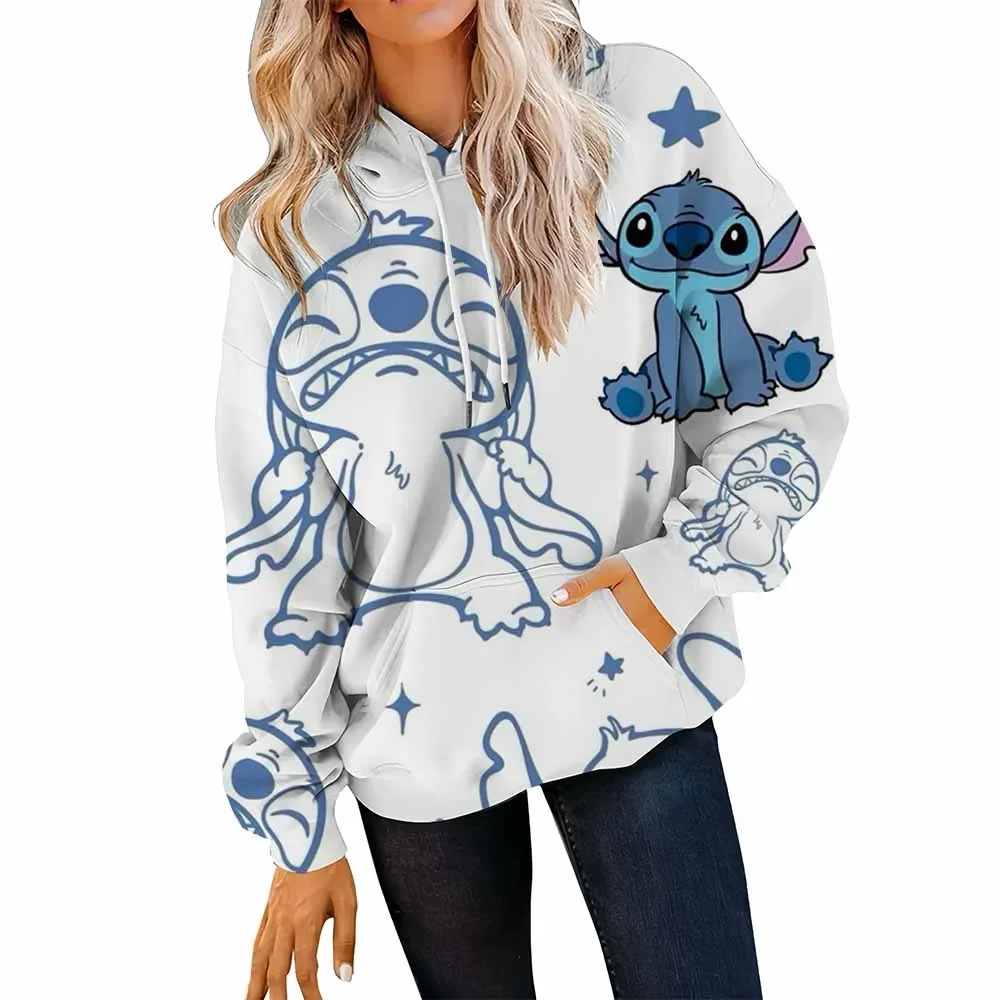 Bluza z kapturem na jesień i zimę, luźny krój, długi rękaw, nadruk Disney Stitch, jesień-zima, rozmiar plus size, zapinana na zamek, transgraniczna.