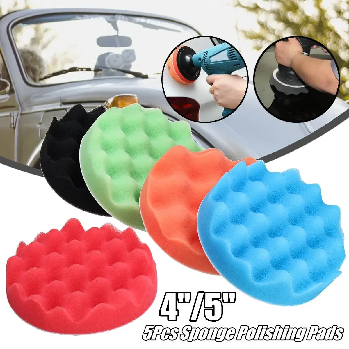 5Pcs 4/5inch Sponge Polishing Disc Set Compound Waxing Buffing Pads Kit For Auto Care Repair Tools Car Furniture Polisher