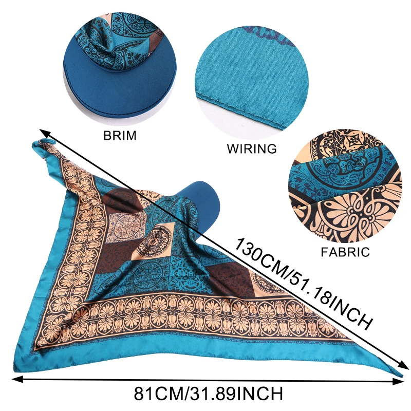 New Women Satin Paisley Print Hat with Brim Sun Hat Strapped Design Baseball Cap Soft Breathable Printed Headscarf Turban Caps