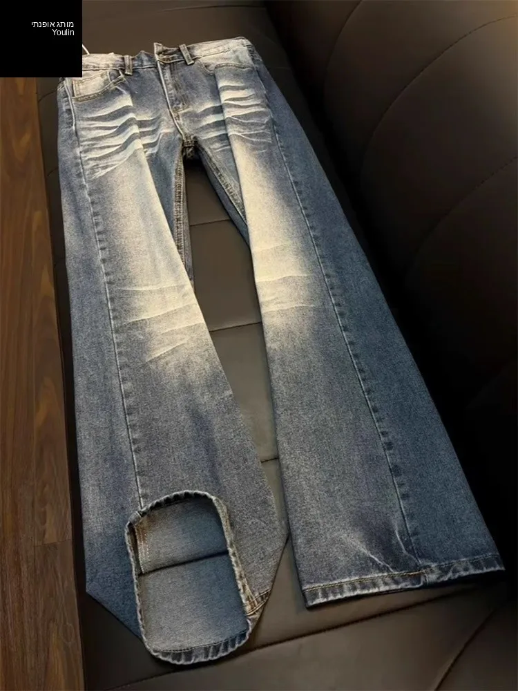 

Мужские джинсы из денима с эффектом удлинения ног, прямые, осенне-зимние, в уличном стиле, повседневные брюки