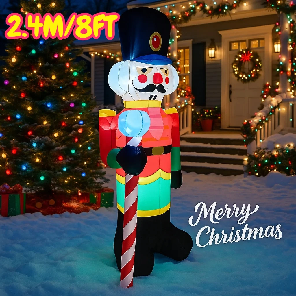 Cascanueces de Navidad de 2,4 M/8 pies, soldado, decoraciones al aire libre, juguete inflable para el hogar, luces LED, adornos navideños para patio, decoración DIY para fiestas