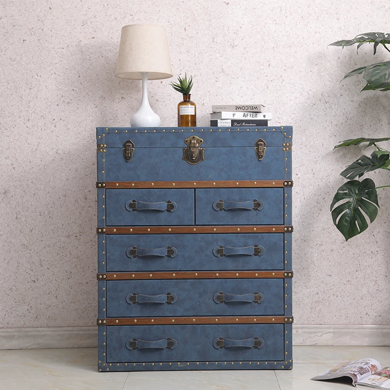 

Retro Chest of Drawers Drawer Storage Cabinet Side Cabinet Living Room Entrance Storage Painted Five-Bucket Cabinet