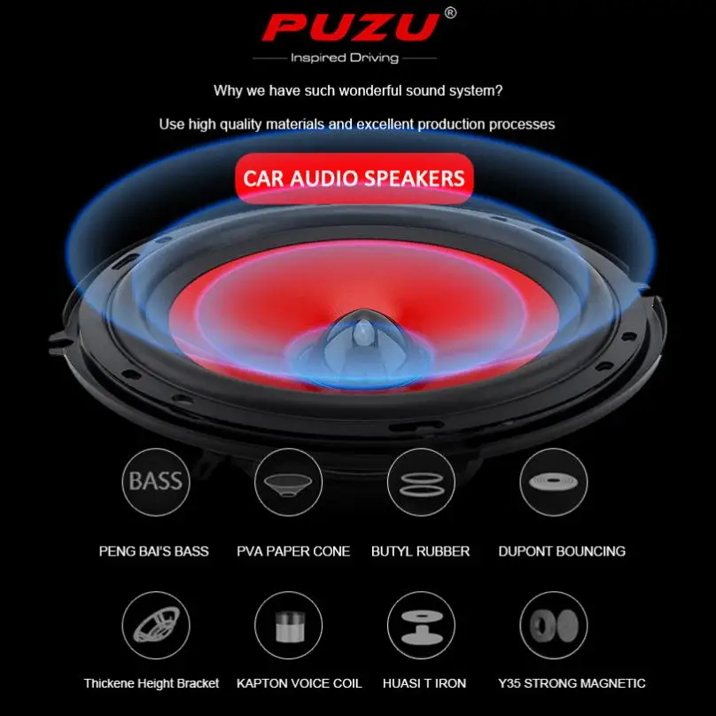 2pcs 6.5Inch Car Audio Speaker 90W Full Range Frequency Heavy Mid-bass Ultra-thin Modified Speaker Non-destructive Installation