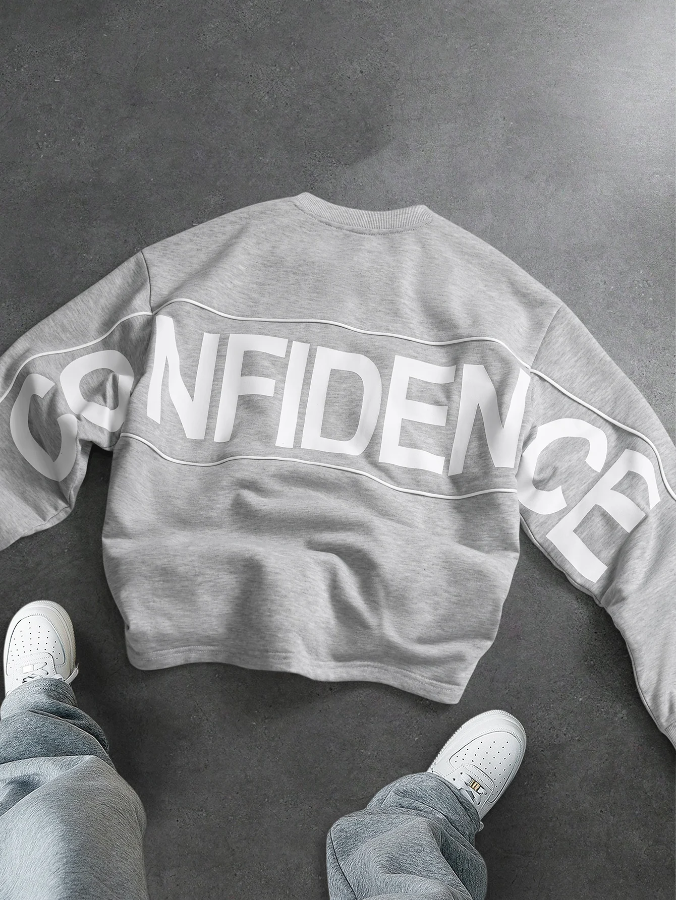 

Men's Oversized Casual Streetwear Sweatshirt Brand Confidence Back Big Letter Print Polyester Gray Multi Color Top S-2XL All Siz