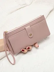Simple and stylish women's long card bag ultra-thin mini PU leather solid color handbag women's credit card holder wallet