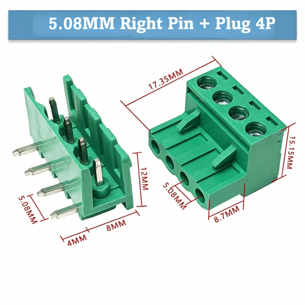 10Sets 2EDG-5.08mm PCB Terminal Block Right Angle Vertical Plug Plug-In Terminal Block Straight Style 2-6P