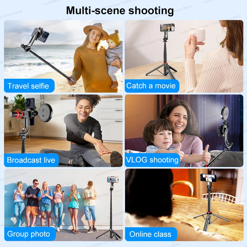 TOKQI C20 Magnetic Selfie Stick Tripod for iPhone Magsafe, Hidden Clamp, 1/4" Thread Compatible Android Smartphone Action Camera view 5