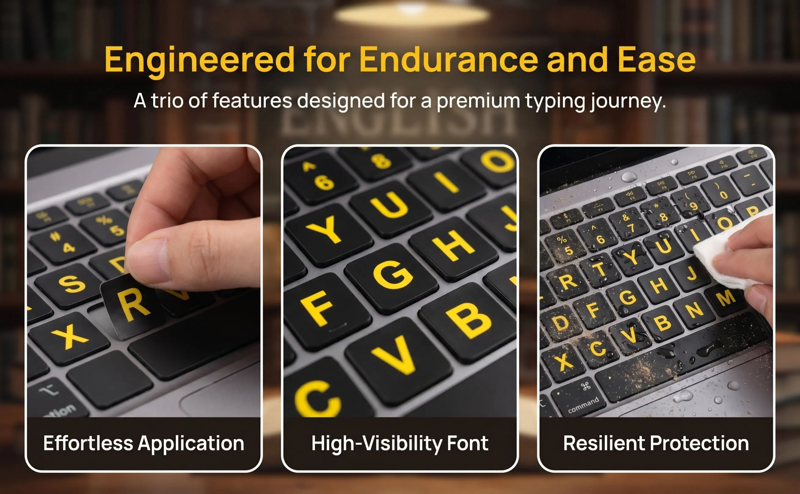 2Pcs Keyboard Replacement Stickers English Alphabet PVC Surface Comfortable Texture Non Slip for Laptop Desktop Typing