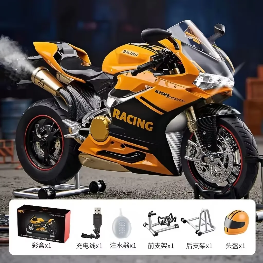 

Suitable for Ducati 1:9 Alloy Electric Motorcycle Toy, Realistic Simulation Collectible Model with Mist Spray Function and Igni，