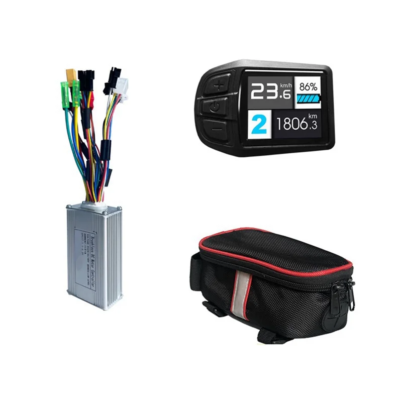 17A Tri-Mode Controller Kit 36V 48V 350W for Electric Bike Motor Conversion Kit with UKC3 Display Gauge