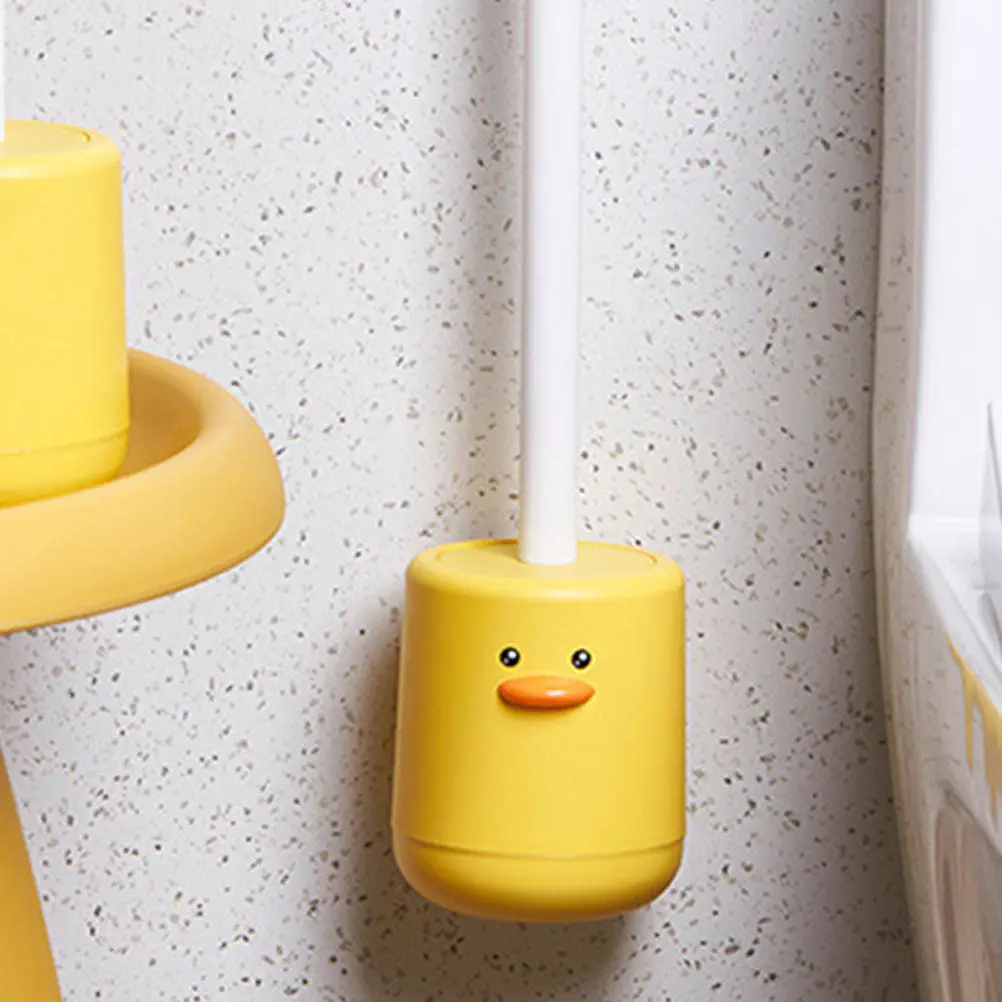 

1Set Silicone Toilet Brush with Holder Wall Mounted Duck Shaped Long Handle Bathroom Scrubber for Clean Tidy Restroom Space