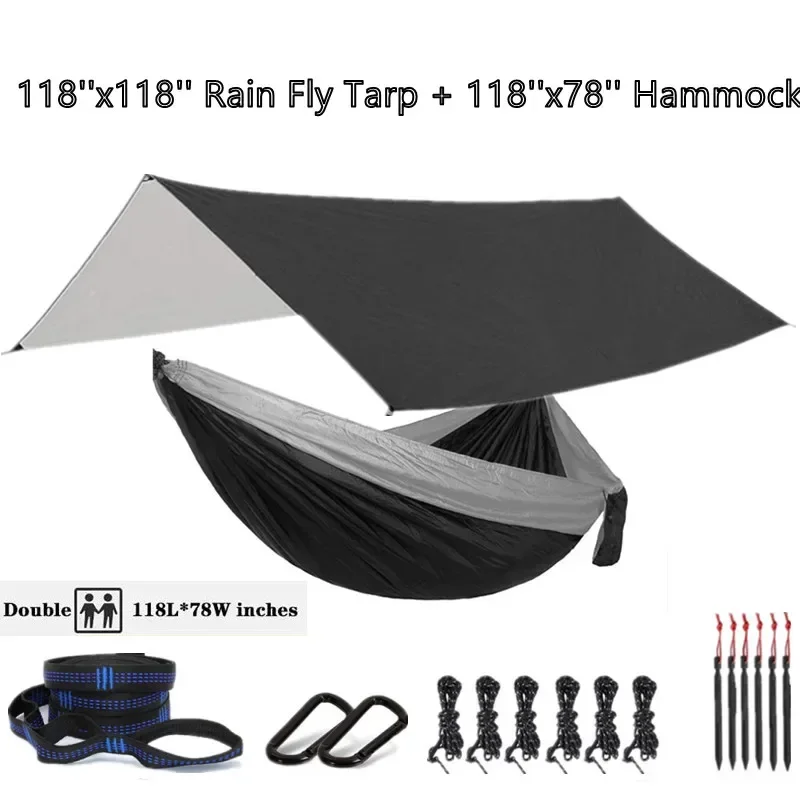 

Oversized Double 118inx79in Hammock with 118inx118in Rain Fly Tarp, Indoor Outdoor Backpacking Survival & Travel Camping Hammock