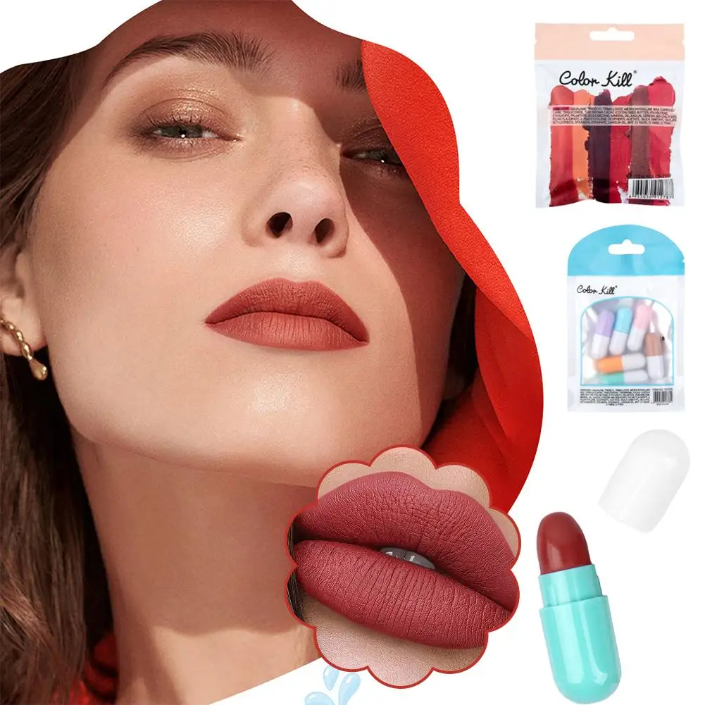6 comprimidos de batom cápsula colorida, incluindo batom labial à prova d'água brilho brilhante, espumante e de longa duração t5t6