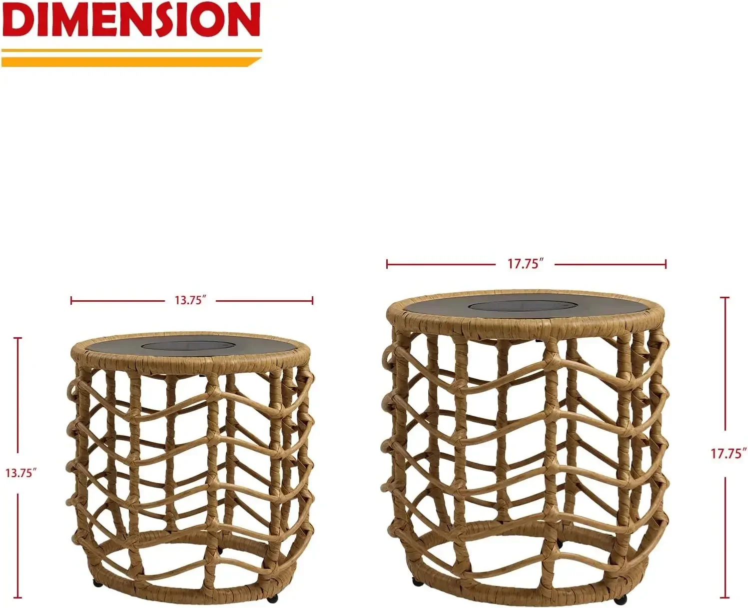 Boho Solar Nesting Tables with Built-in Lights - Set of 2, Weather-Resistant Wicker for Patio, Porch, Garden, Perfect Side Table