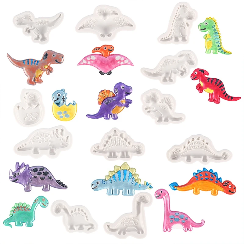 DIY Drip Cartoon Dinosaur Modeling Silicone Mold Triceratops Tyrannosaurus Rex Chocolate Cookie Baking Tools Kitchen Supplies