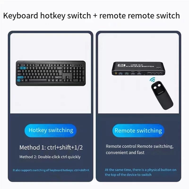 -MEOF KVM Switcher a doppio schermo con switcher ad alta risoluzione 4K @ 60HZ Jack per cuffie da 3,5 Integrazione audio e USB 3.0 Facile Insta