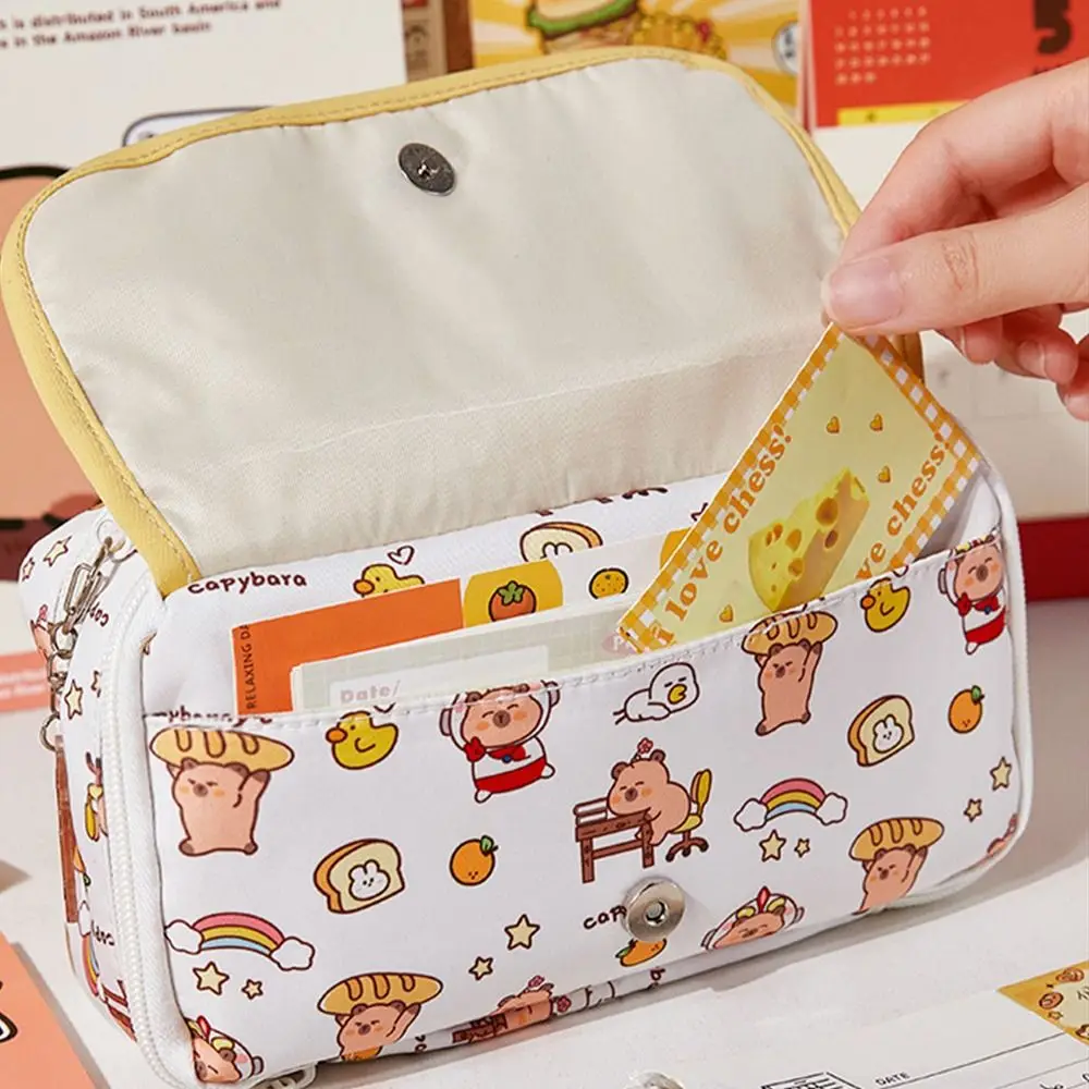 Large-capacity Capybara Pencil Bag Storage Box Canvas Capybara Pen Pouch Korean Style Capibala Cartoon Pen Bag Student Kid