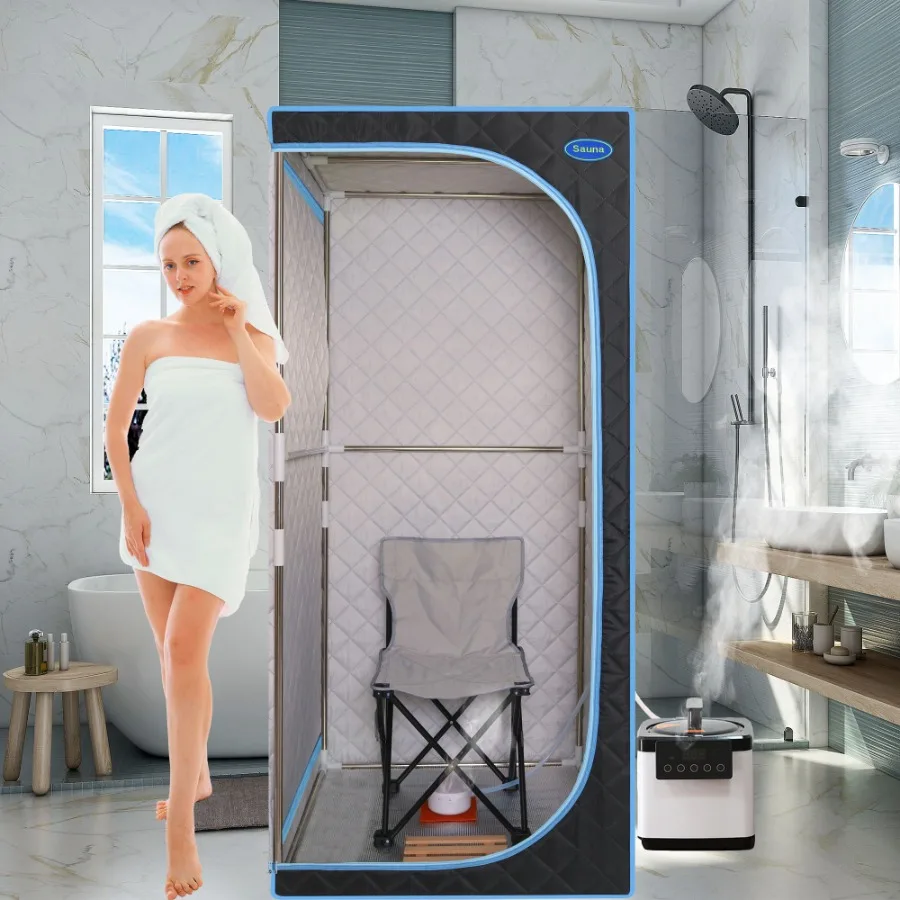 Portable Plus Type Full Size Steam Sauna tent. Spa Detox Therapy and Relaxation at home.Larger Space Stainless Steel Pipes Conn